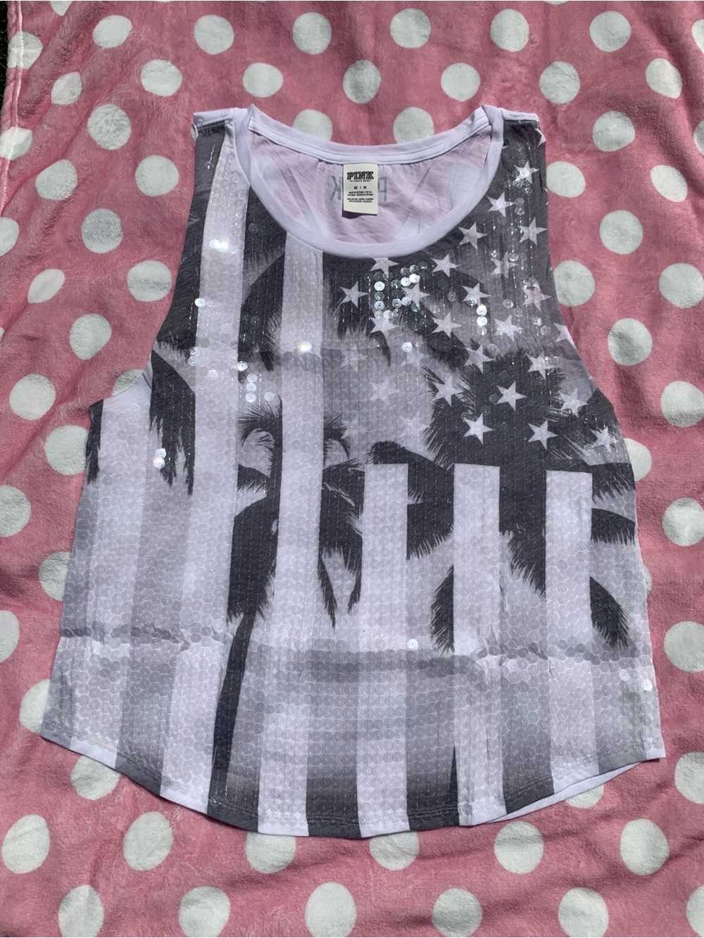 VS Pink flag patriotic bling sequin top new
